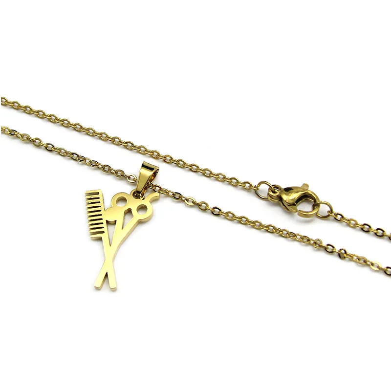 Set de Joyeria Acero Inox Dorado Estilista Tijeras Peine