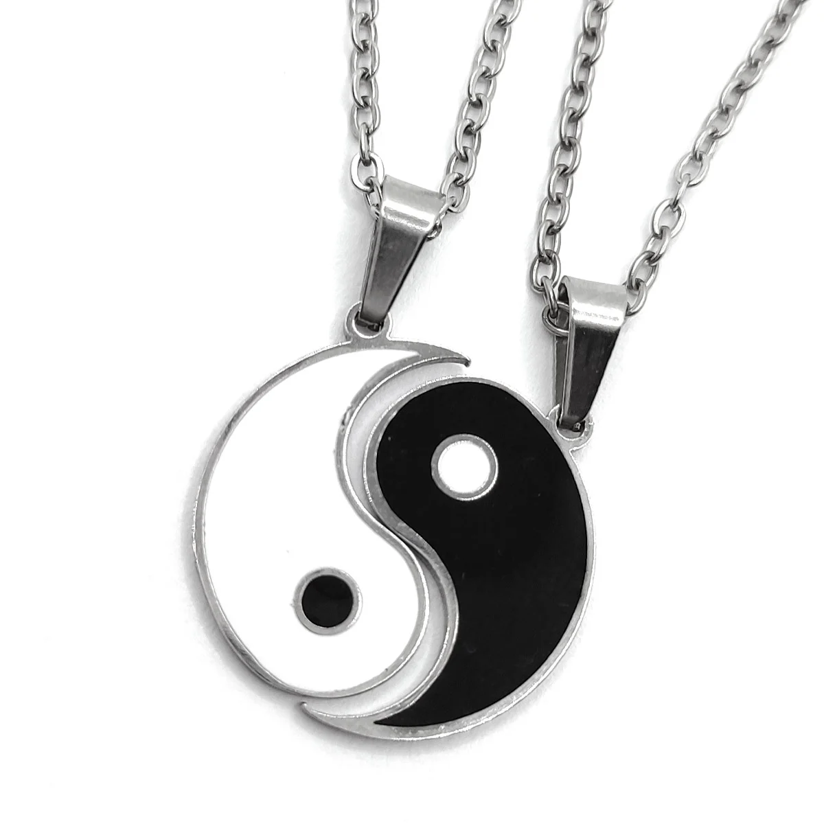 Set Joyería Acero Plateado Yin Yang Collar De Pareja Amor