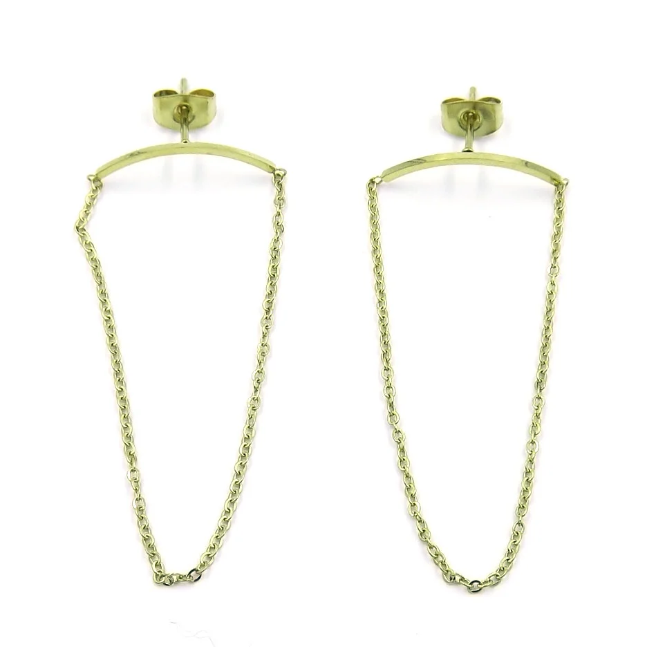 Aretes Largos de Acero Dorado Cadena Colgante