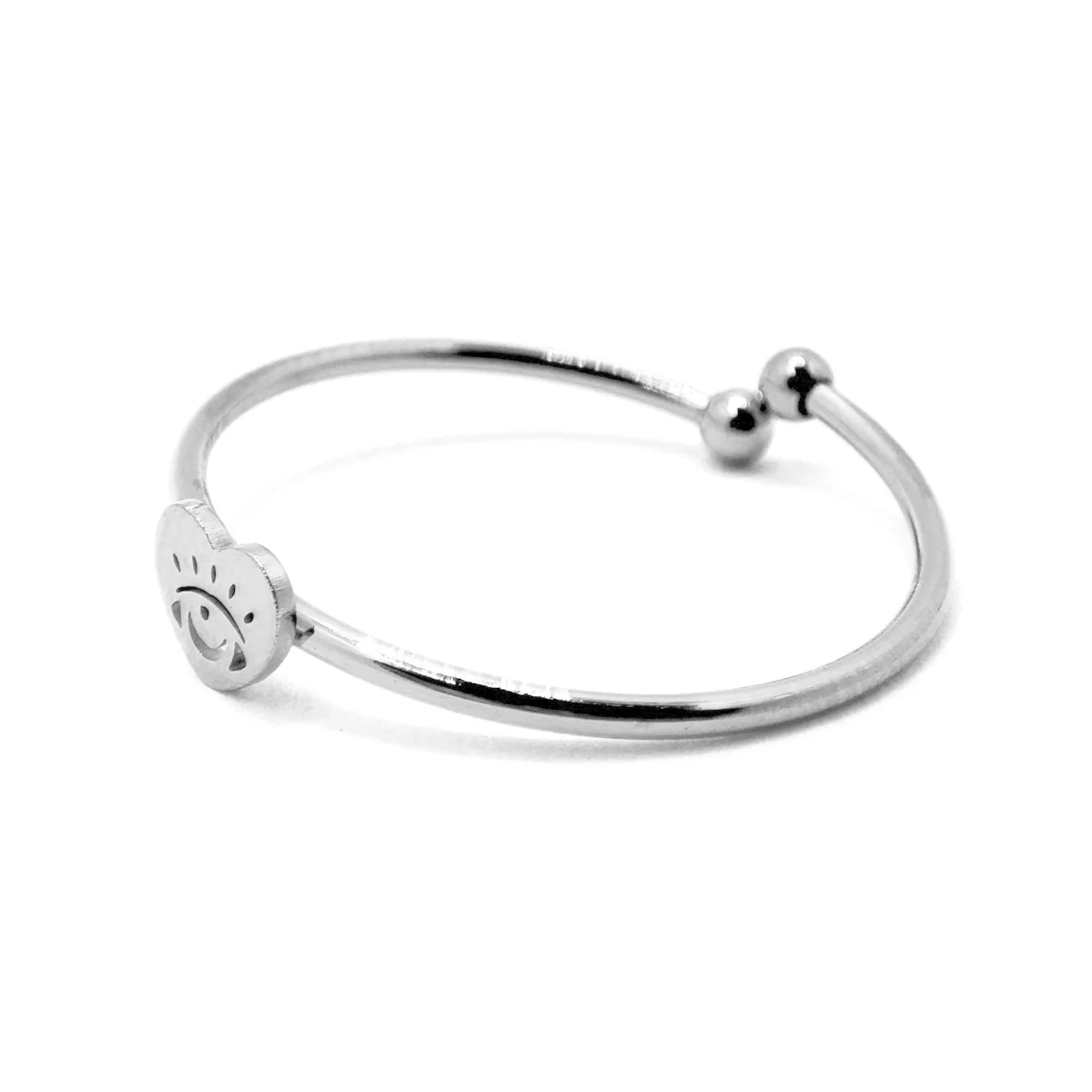Anillo Acero Plateado Slim Delgado Ojo Corazon Ajustable