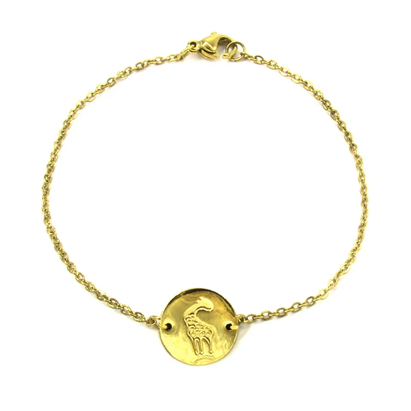 Pulsera Acero Inoxidabe Dorado Dije Circular Jirafa Cute