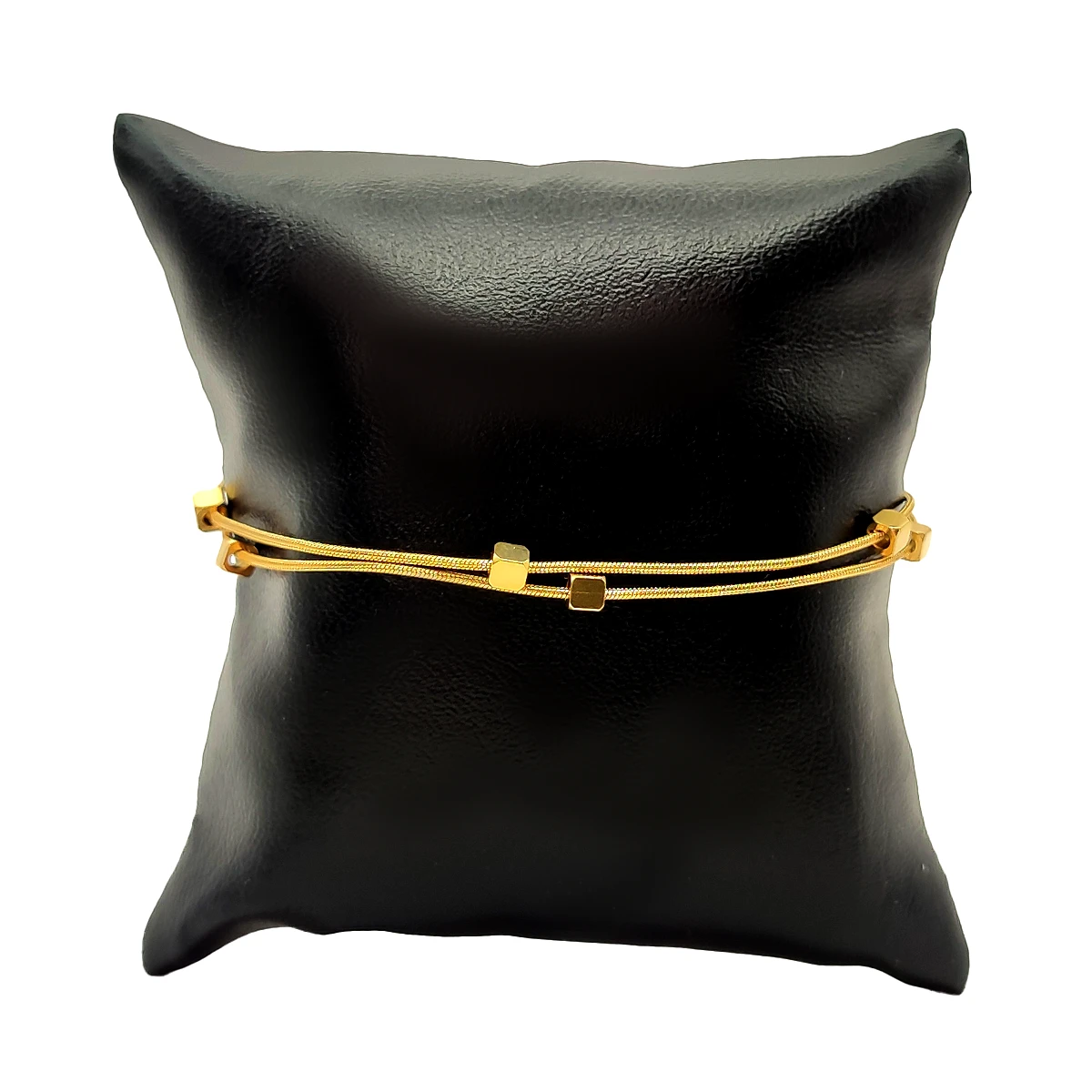 Pulsera Acero Dorado Doble Cola de Rata Delgada Cubos