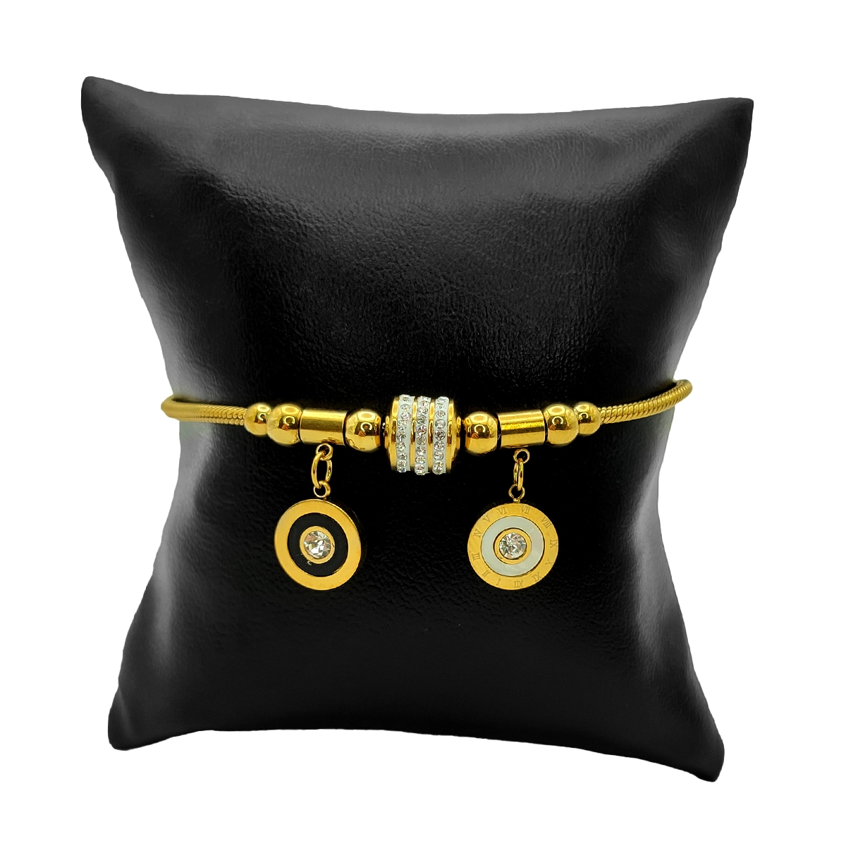 Pulsera Acero Dorado Cola de Rata Circulo Madre Perla