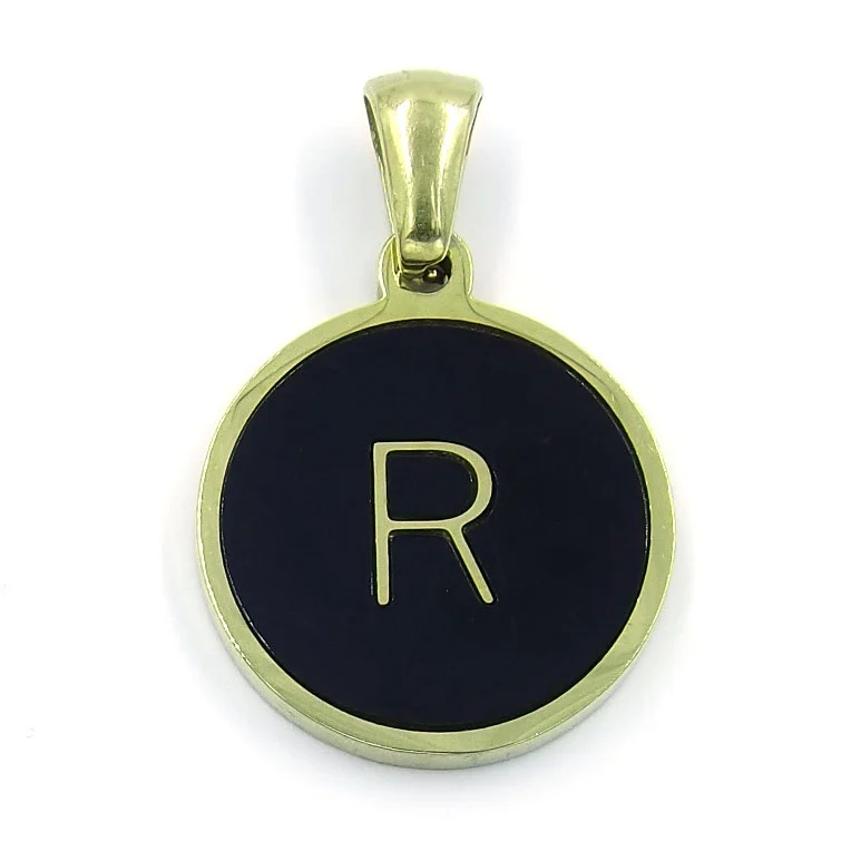 Dije Acero Dorado Botón Maquina Escribir Letra R