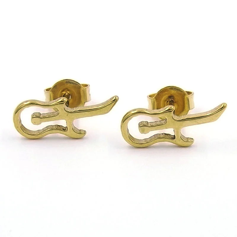 Aretes de Acero tipo Broquel Guitarra Dorado