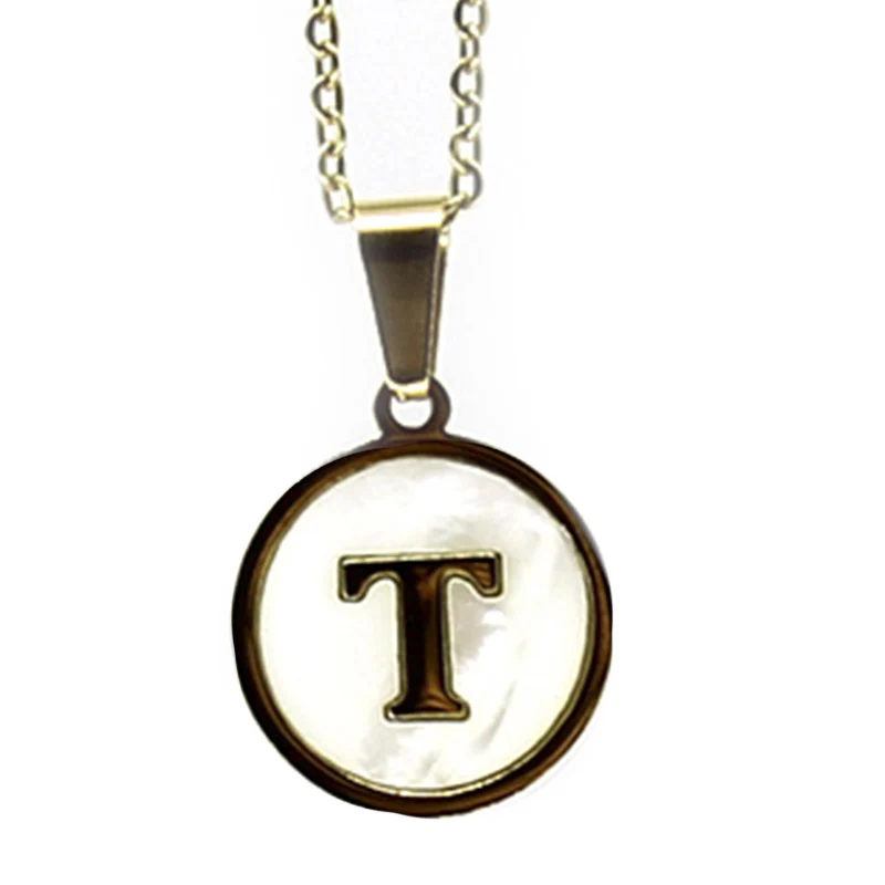 Collar Acero Dorado Letra T Madre Perla