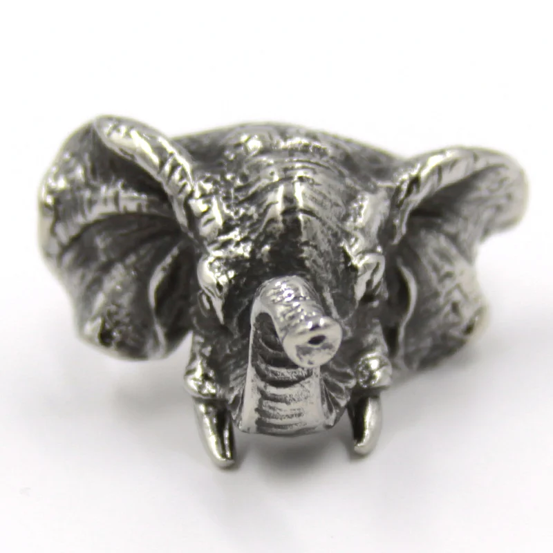 Anillo Acero Inoxidable Plateado Elefante Africano