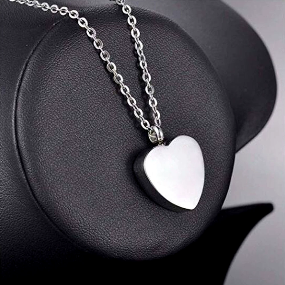 Collar Acero Plateado Urna Corazón Para Grabado