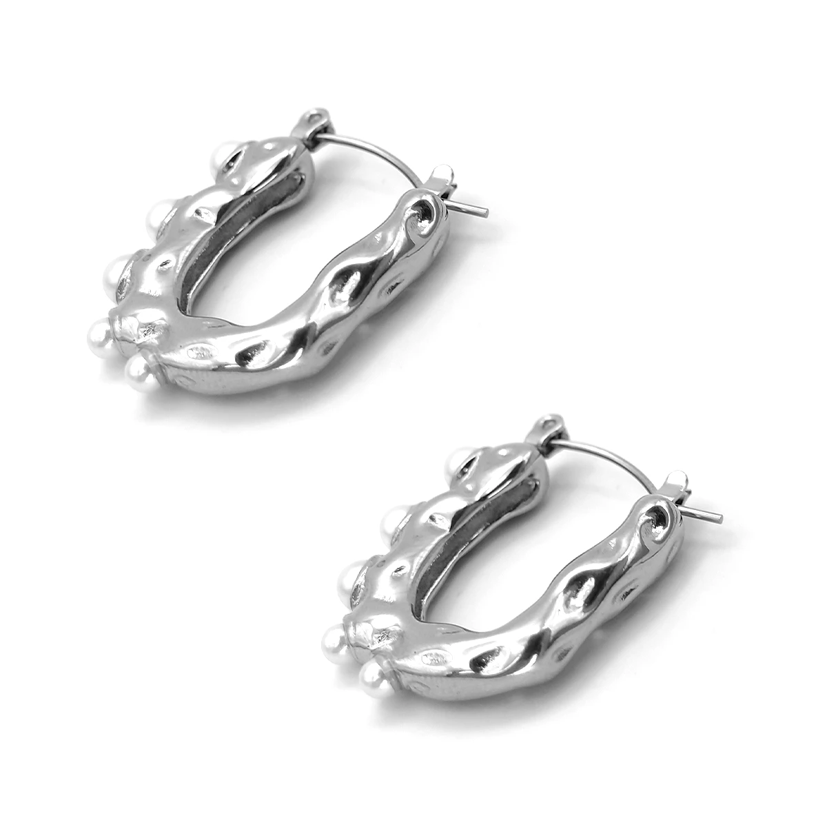 Aretes Acero Plateado Arracadas Irregulares Fila Perlas