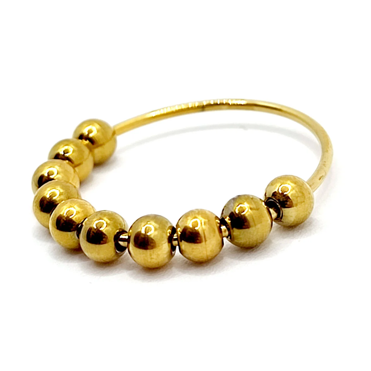 Anillo Acero Dorado Cuentas Movibles Anti Estrés Ansiedad