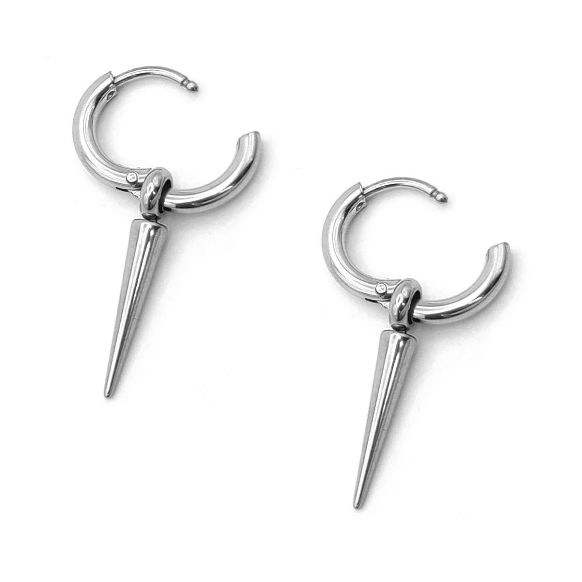 Aretes Acero Inox Plateado Huggies Colgante Pico Punk