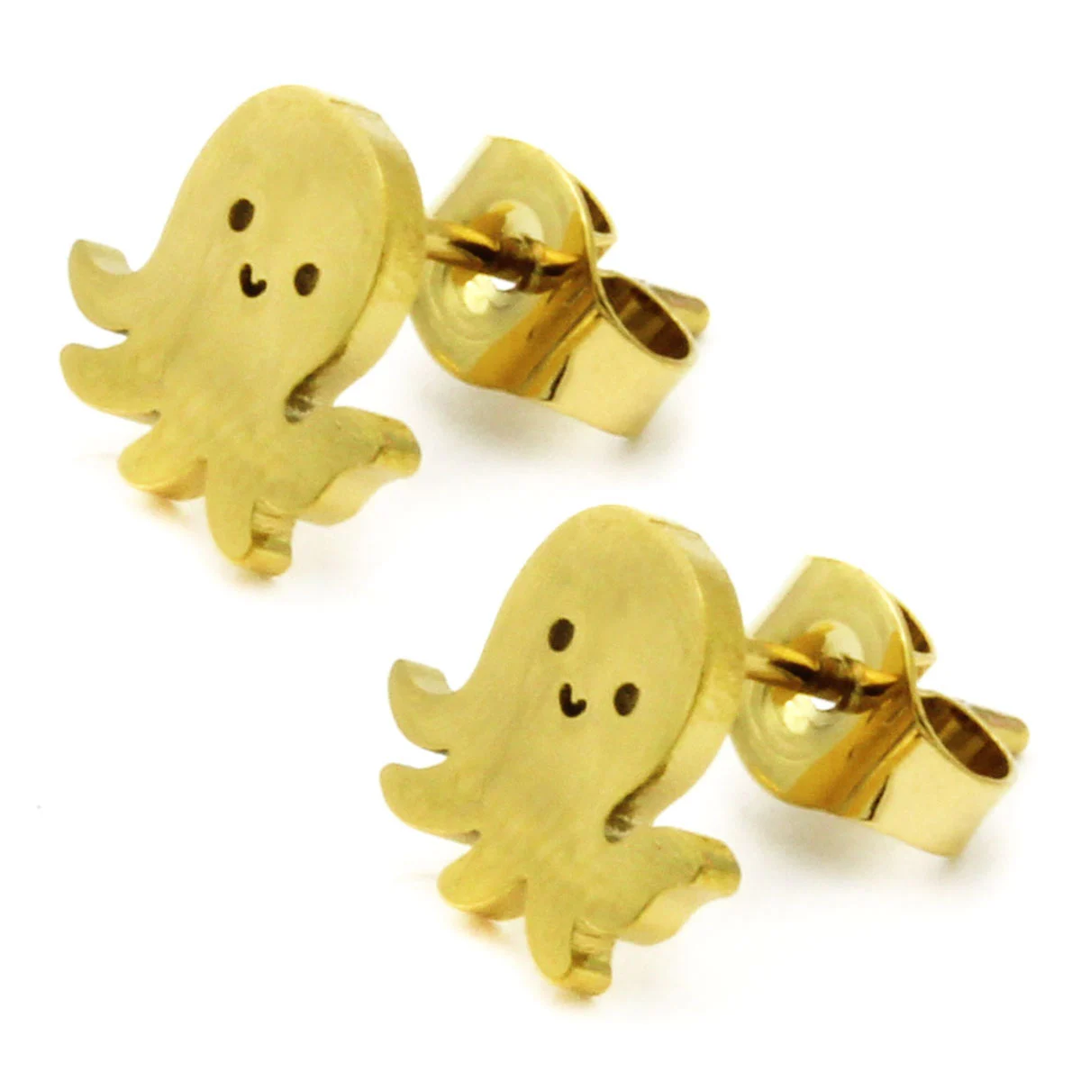 Set Joyeria Acero Dorado Pulpo Pulpito Feliz Sonrisa