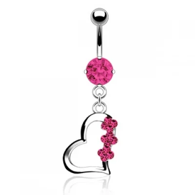 Piercing para el ombligo de Acero Diseño Corazon y Flores Rosas