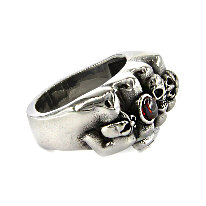 Anillo Acero Plateado Hombre Puño Rudo Calavera Gema