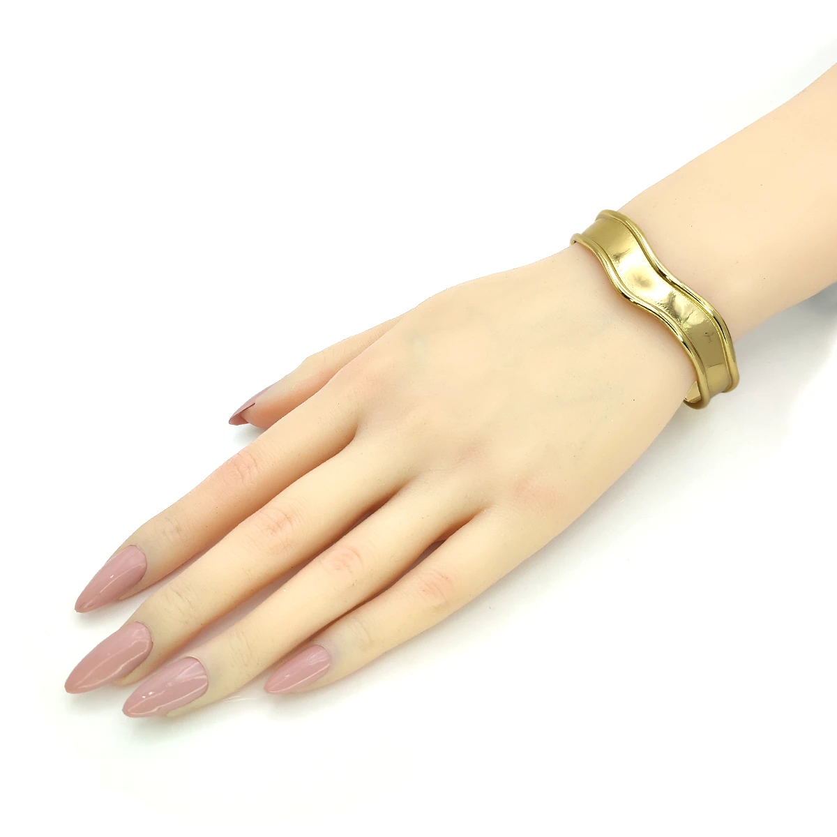 Pulsera Acero Dorado Brazalete Ondas Biselado Liso
