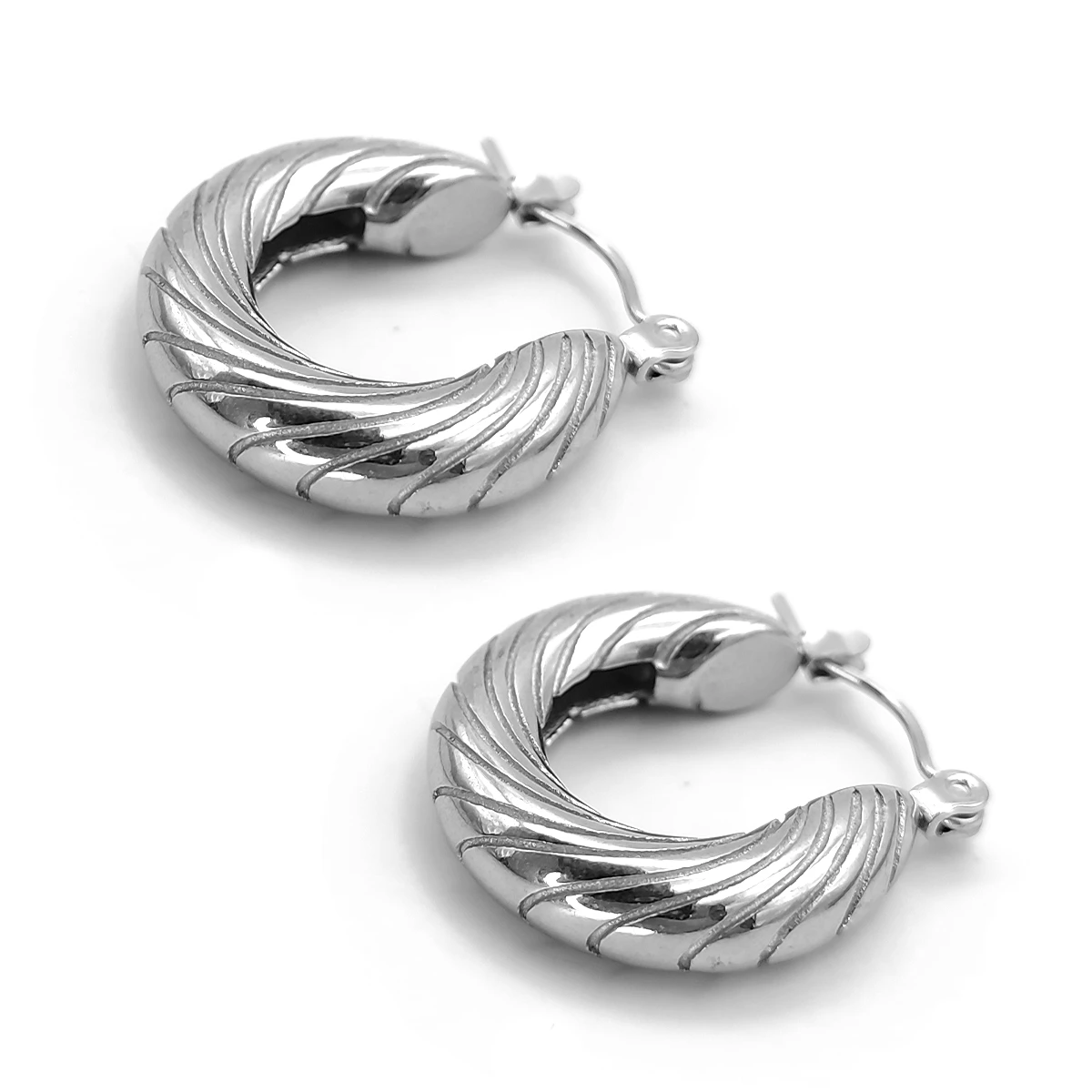 Aretes Acero Plateado Arracadas Patrón Ondas Grabadas