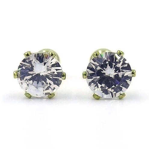 Aretes Acero Dorado Broquel Dormilón Zirconia 6mm