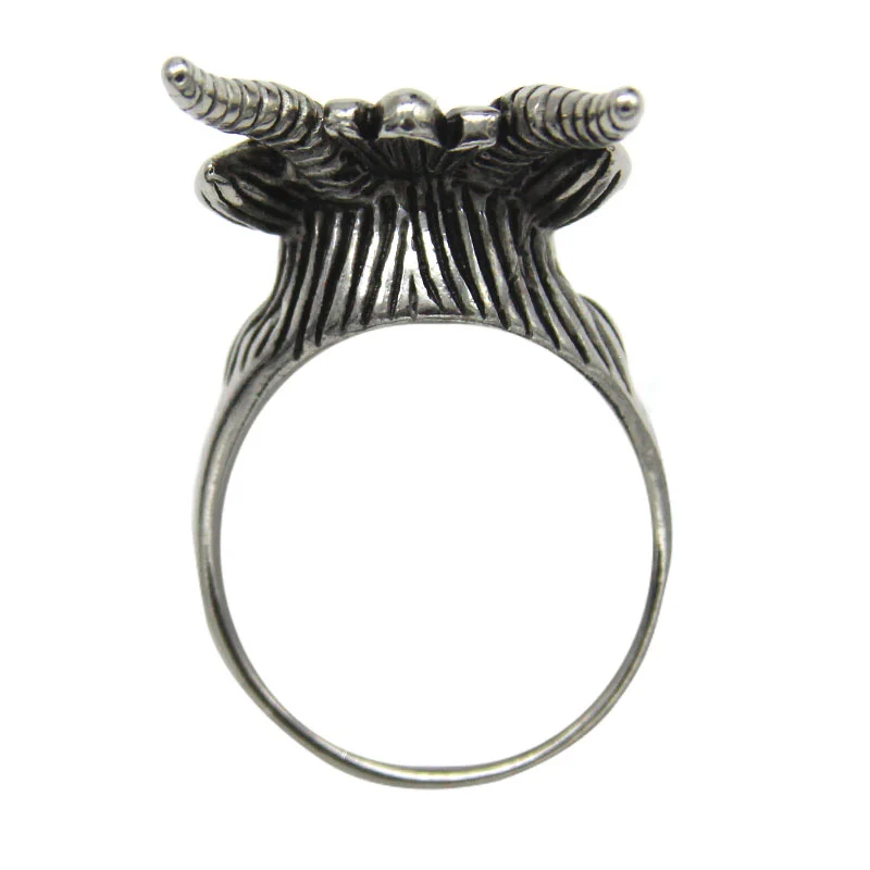 Anillo Acero Plata Cabeza Cabra Pentáculo Carnero Diablo