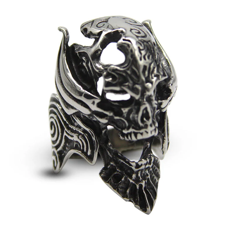 Anillo Acero Inoxidable Plateado Duende Demonio Calavera