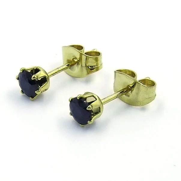 Broqueles Dorados Con Zirconia Negra De 4mm Diamante