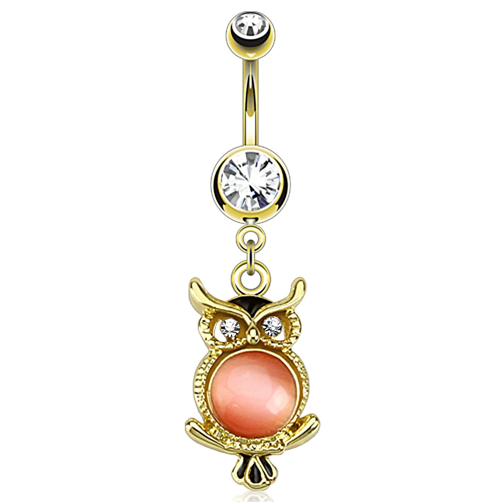 Piercing de Ombligo en Acero Diseño Búho Místico