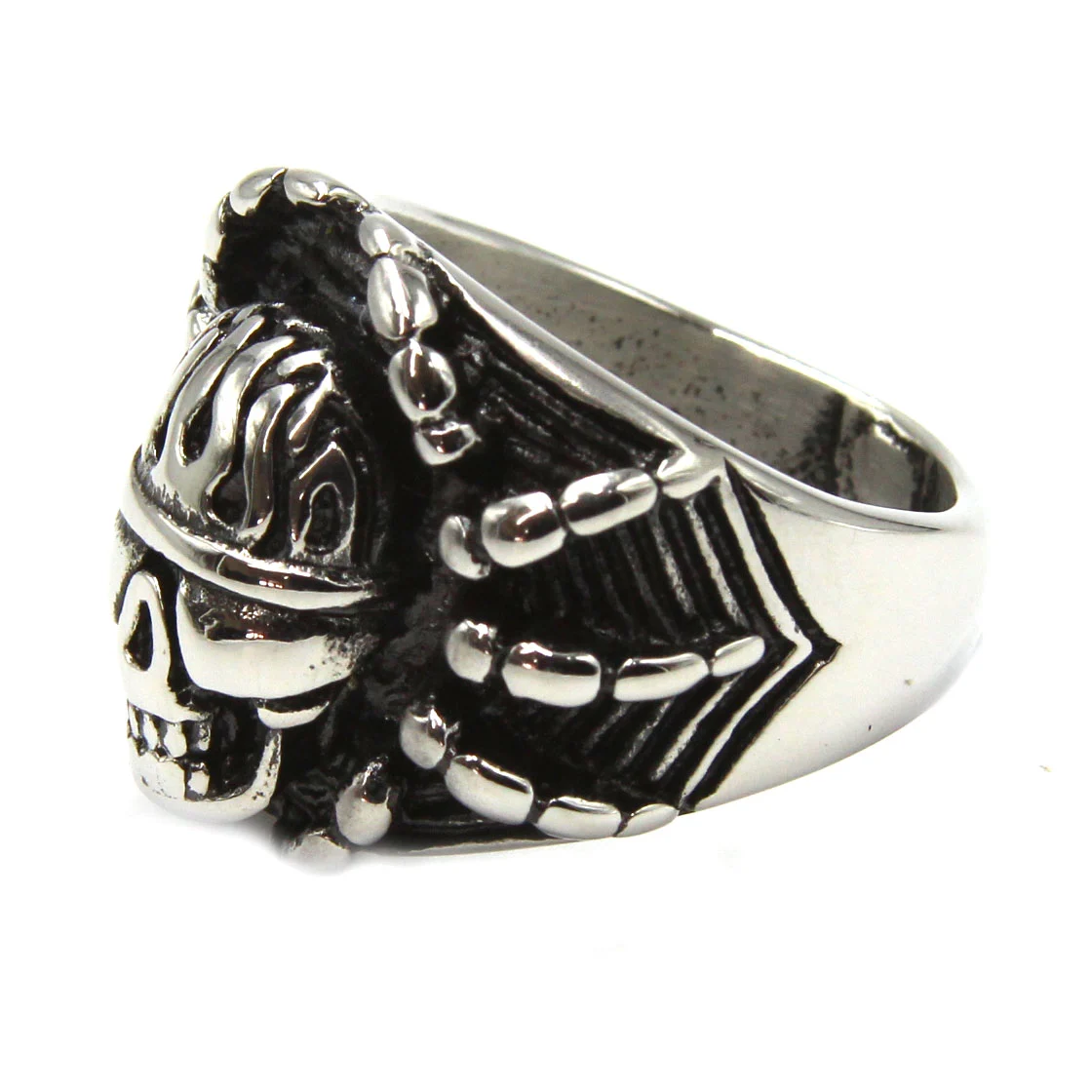 Anillo de Hombre Acero Calavera Lentes y Fuego Telaraña