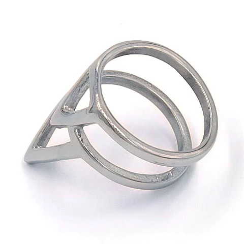 Anillo de Acero Inoxidable Doble Triangulo Plateado