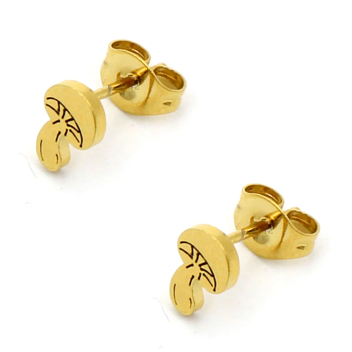Aretes Acero Inox Dorado Tipo Broquel Hongos Champiñon