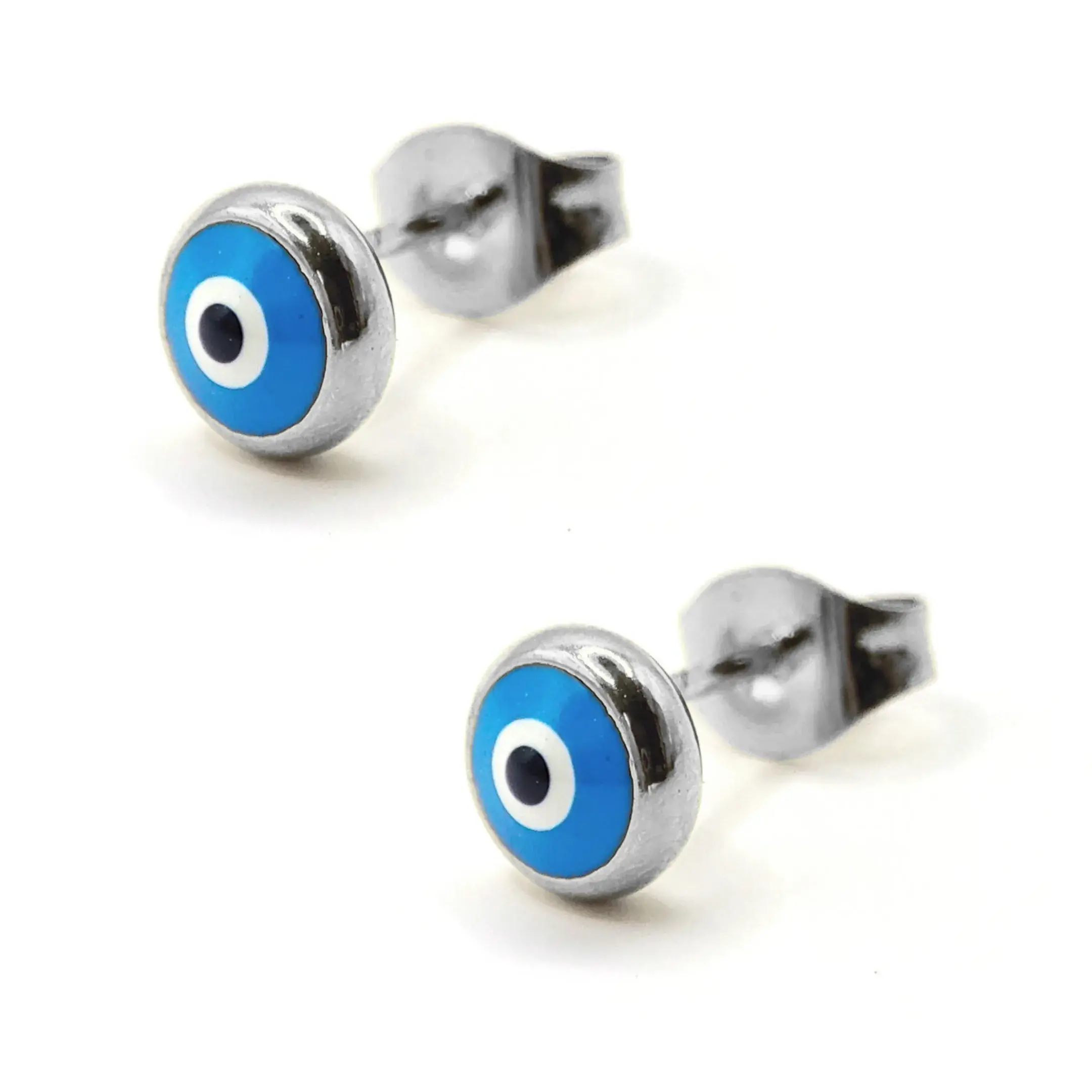 Set Joyeria Acero Inoxidable Plateado Ojo Turco Azul