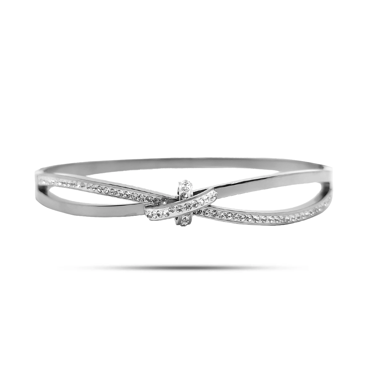 Pulsera Acero Brazalete Nudo Cruzado Micro Cristales