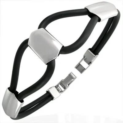 Pulsera de Acero y Caucho Diseño Placas