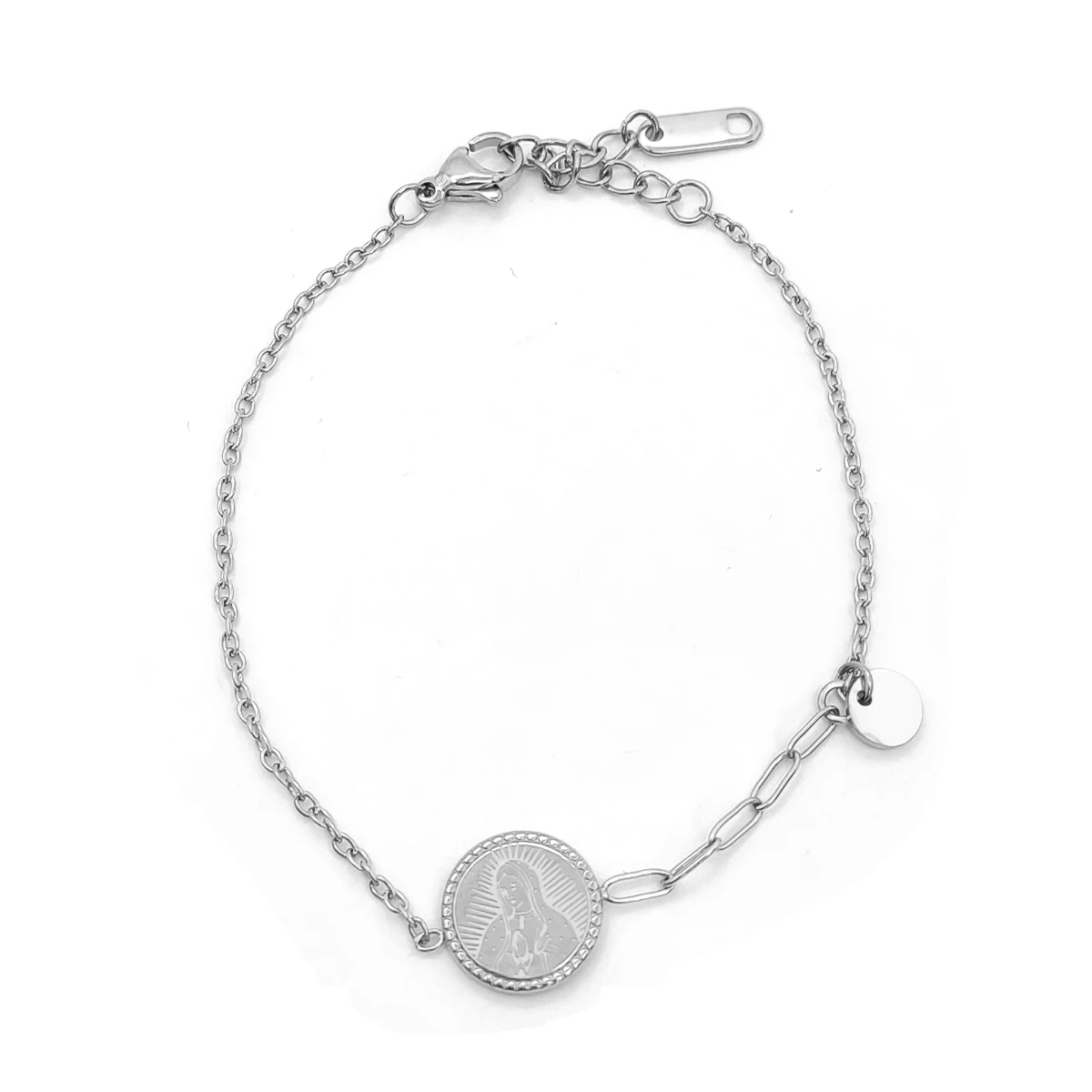 Pulsera Acero Inox Colgante Medalla Virgen de Guadalupe