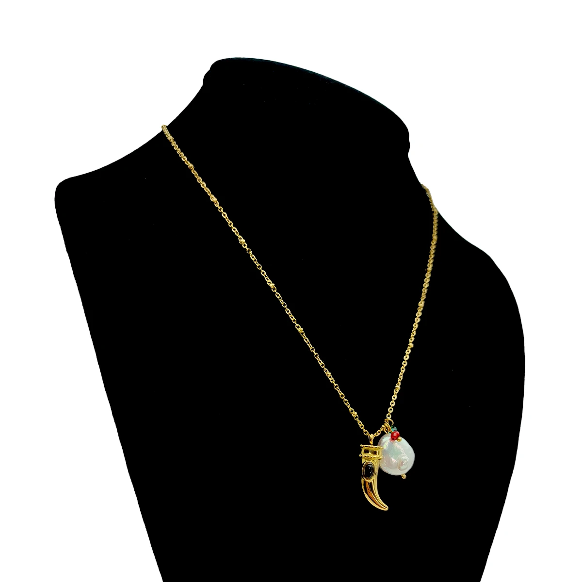 Collar Acero Inox Dorado Perla de Rio Cuerno Abundancia