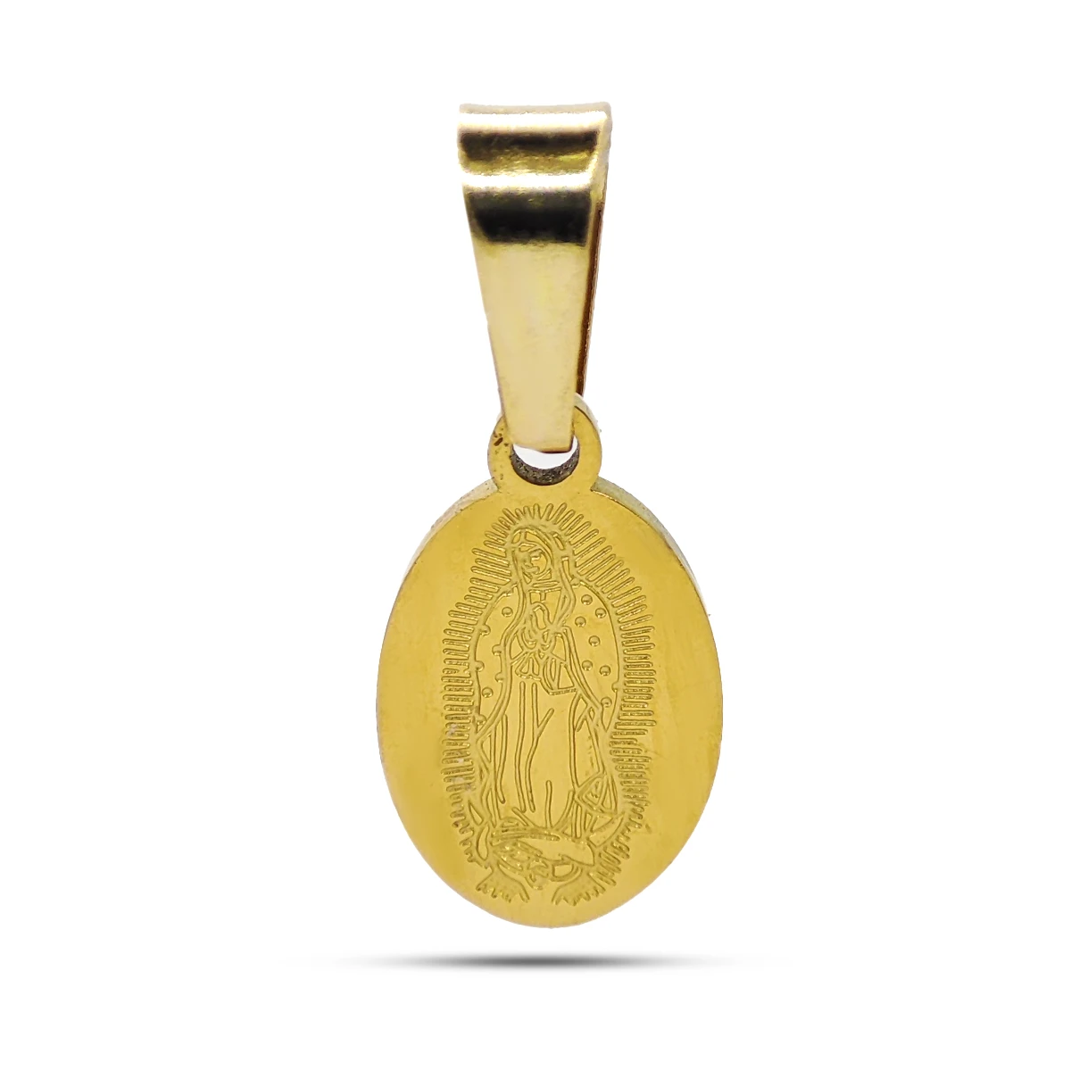 Dije Acero Mini Medalla Oval Virgen de Guadalupe 12 mm