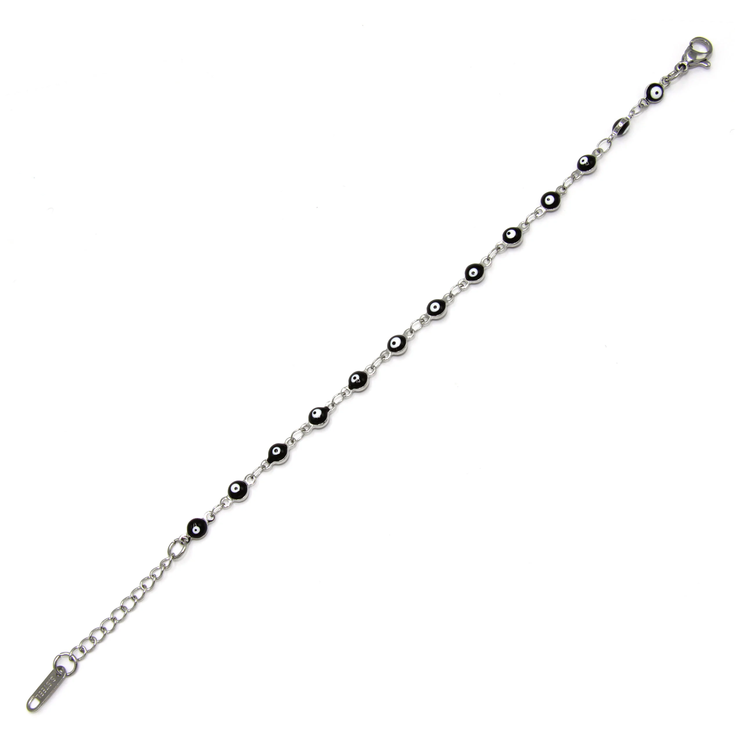 Pulsera Acero Plateado Ojo Turco Nazar 4 Mm Negro Poder