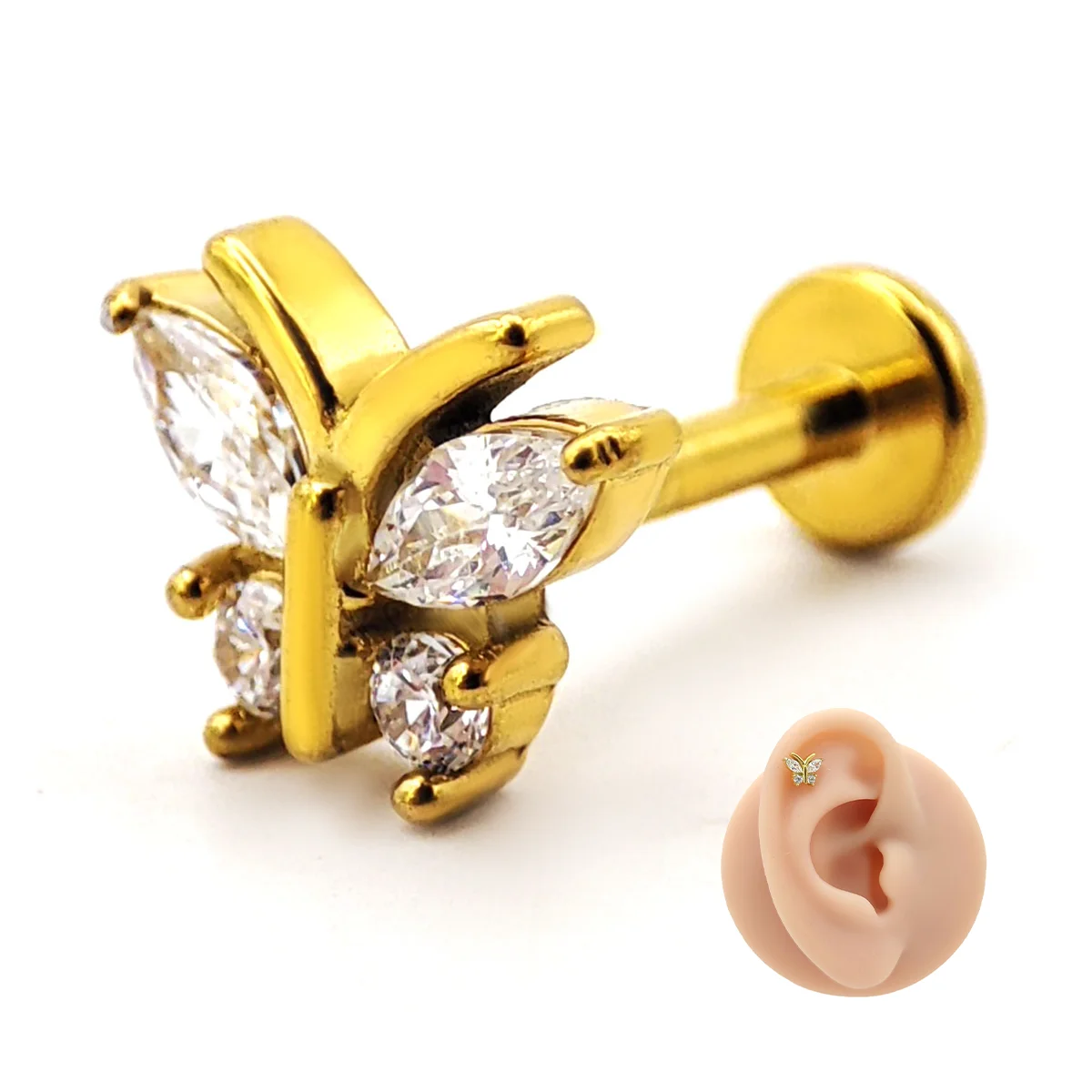 Piercing de Oreja Acero Mariposa de Zirconias Antenas