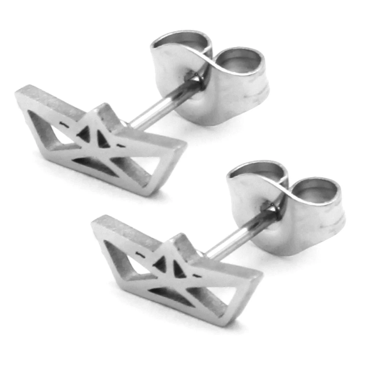 Set Joyeria Acero Plateado Barco Barquito Papel Silueta