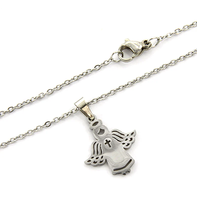 Set Joyeria Acero Plateado Angel Cruz Protector Angelito