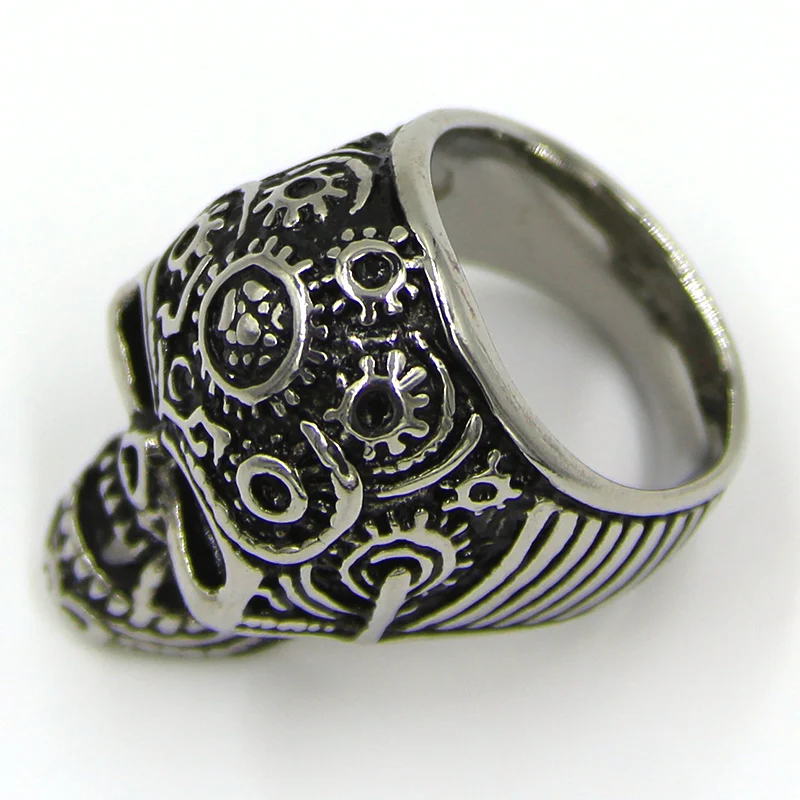 Anillo Hombre Acero Calavera Mecánica Colmillos