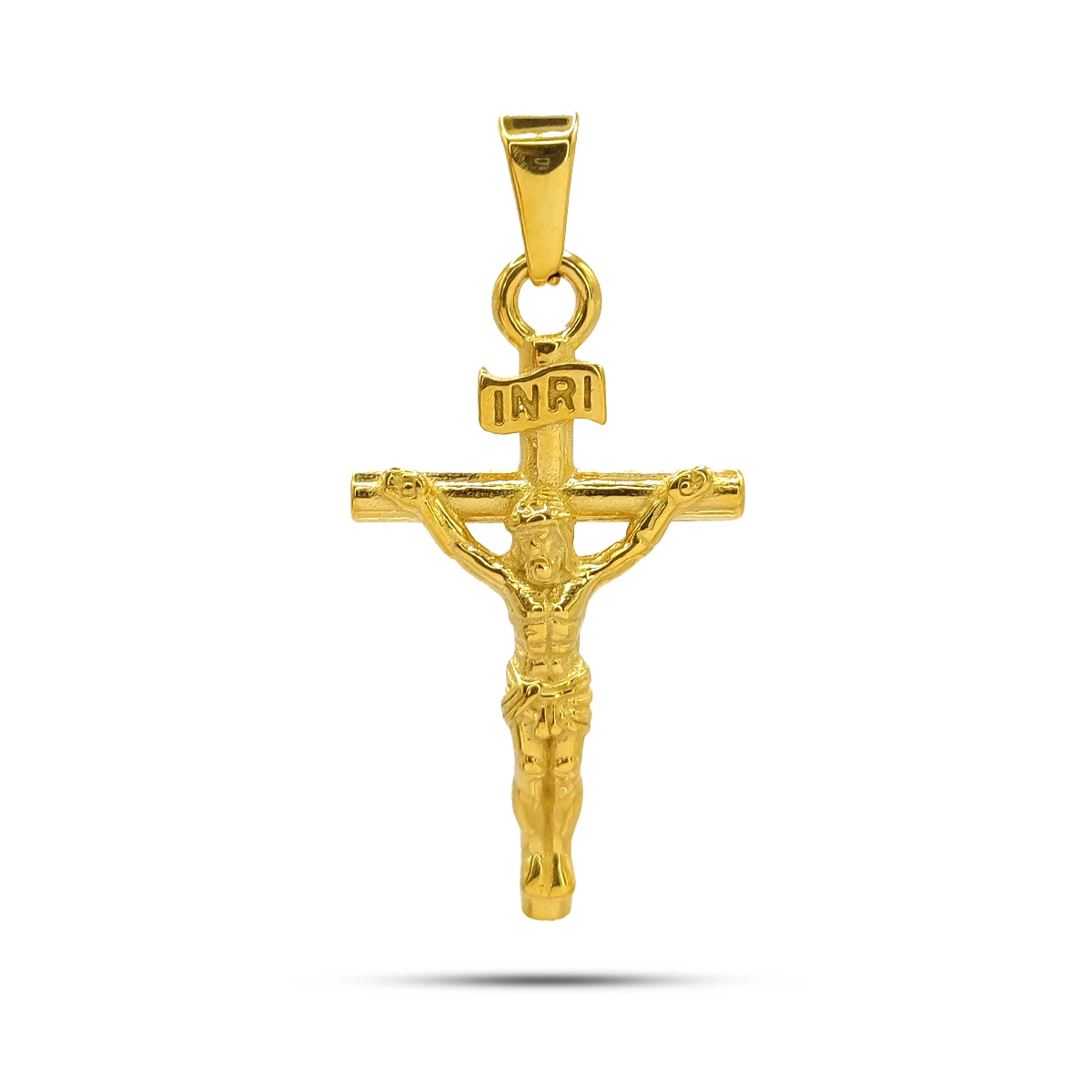 Dije Acero Inox Dorado Cruz Tubular Crucifijo Cristo