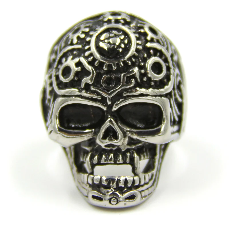 Anillo Hombre Acero Calavera Mecánica Colmillos