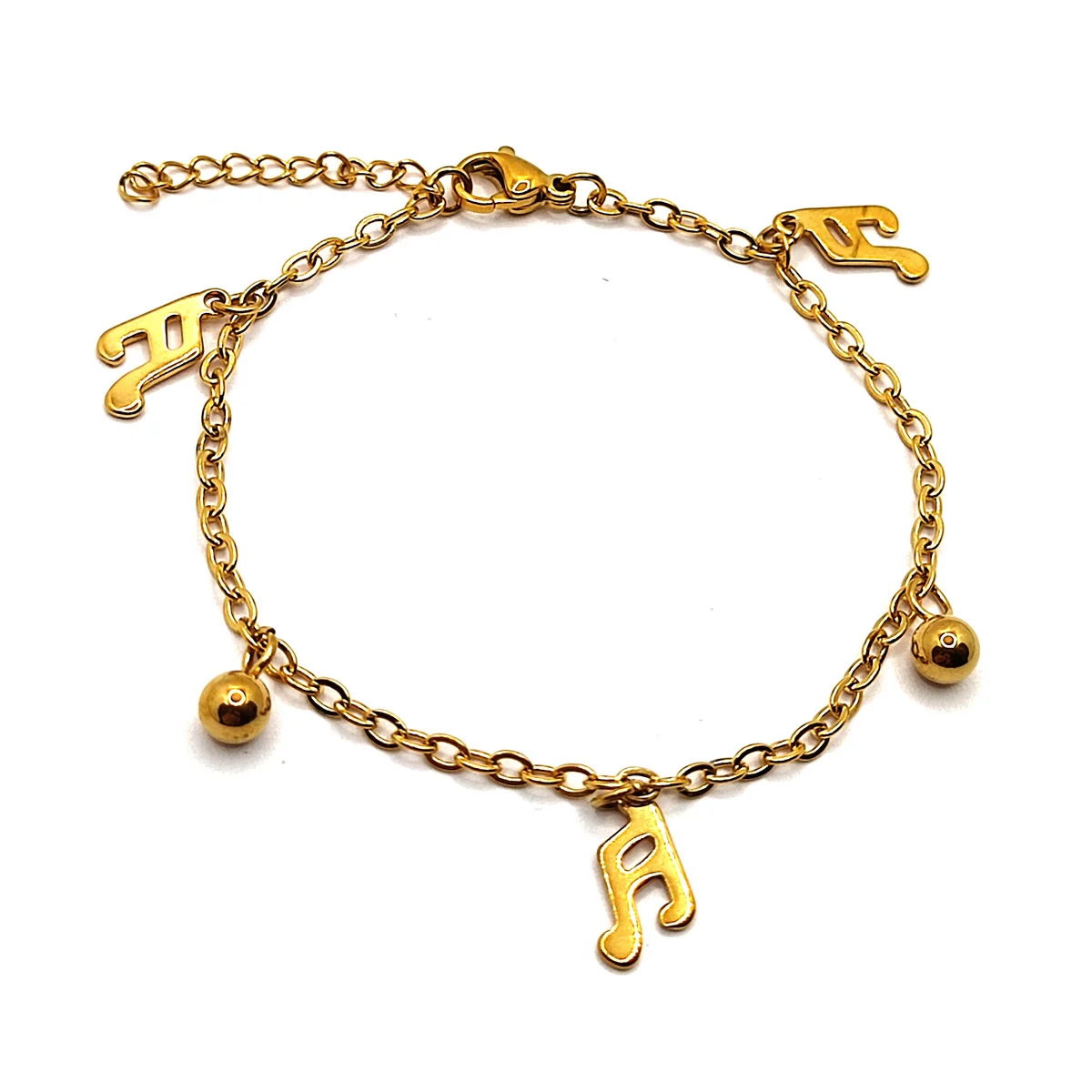 Pulsera Acero Dorado Colgantes Balines y Nota Musical