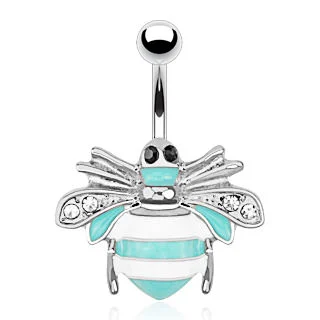 Piercing para Ombligo Plateado Abeja Pistache