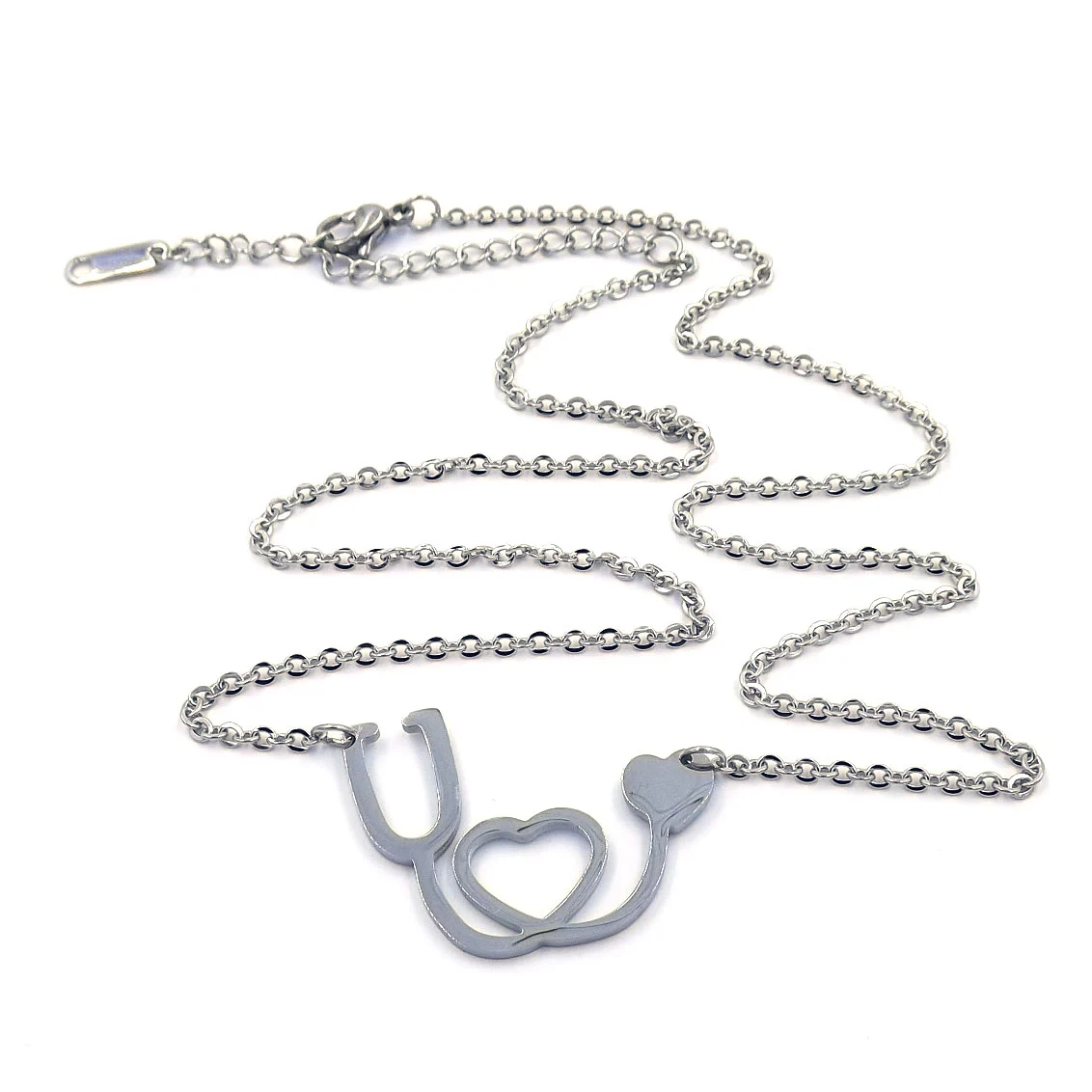 Collar Acero Plateado Estetoscopio Medico Corazón