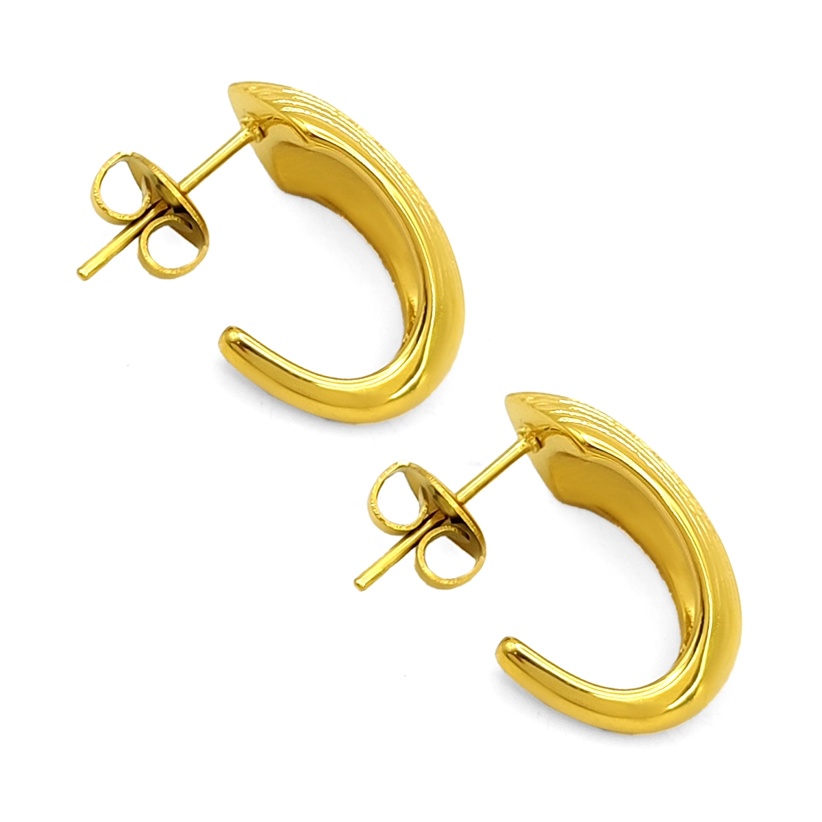 Aretes Acero Media Arracada Forma Gota Acanalada