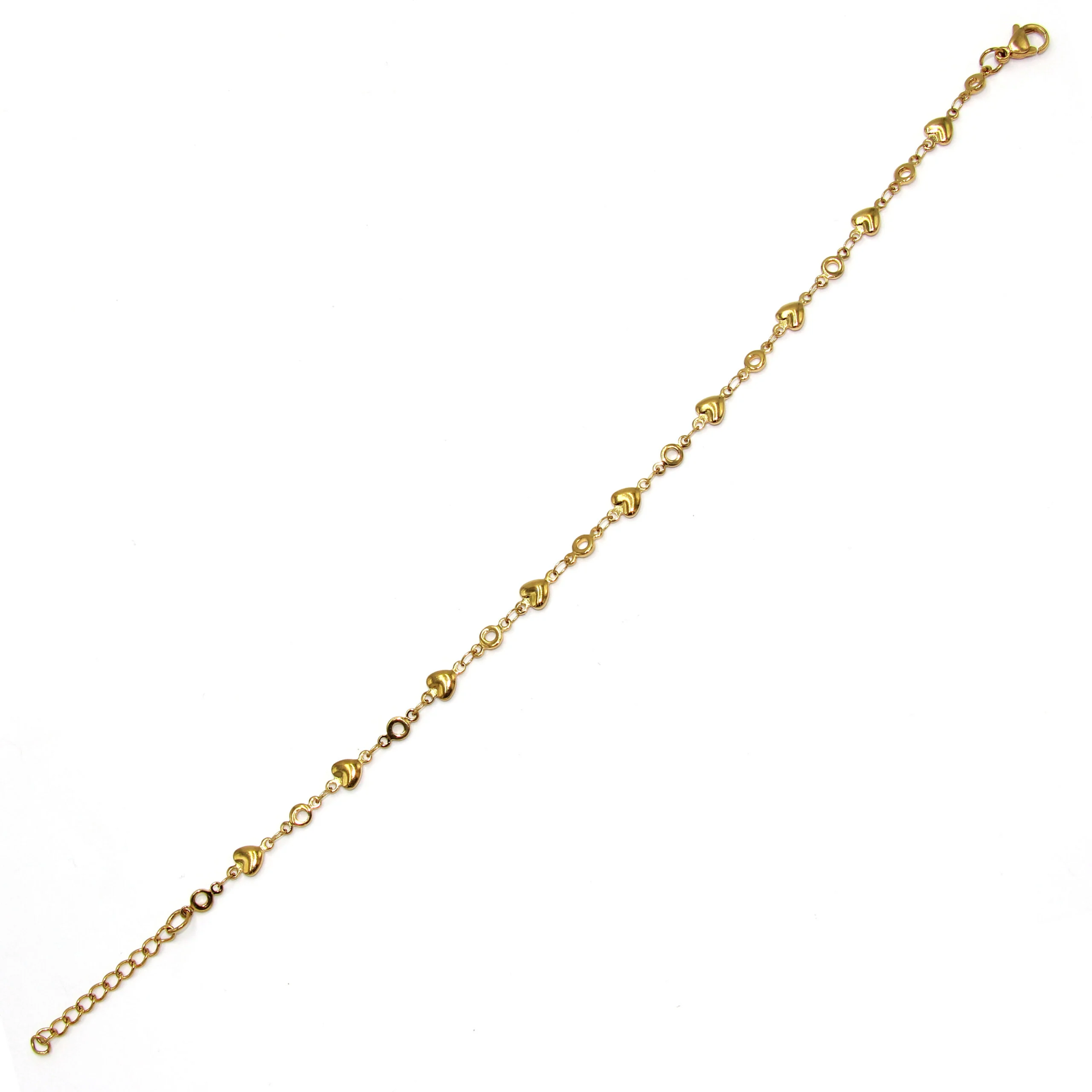 Tobillera Acero Dorado Eslabón Delgado Corazón Pequeño