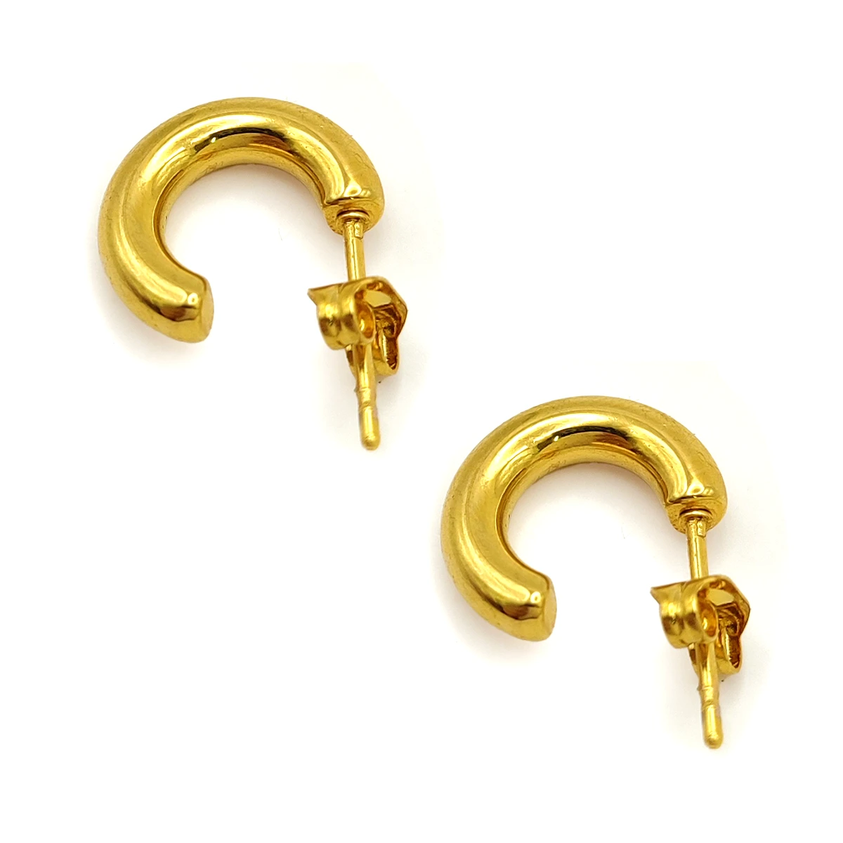 Aretes Acero Dorado Mini Media Arracadas Chunky Lisas