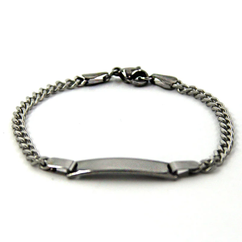 Pulsera Acero Plateado Esclava Placa Clasica Niño