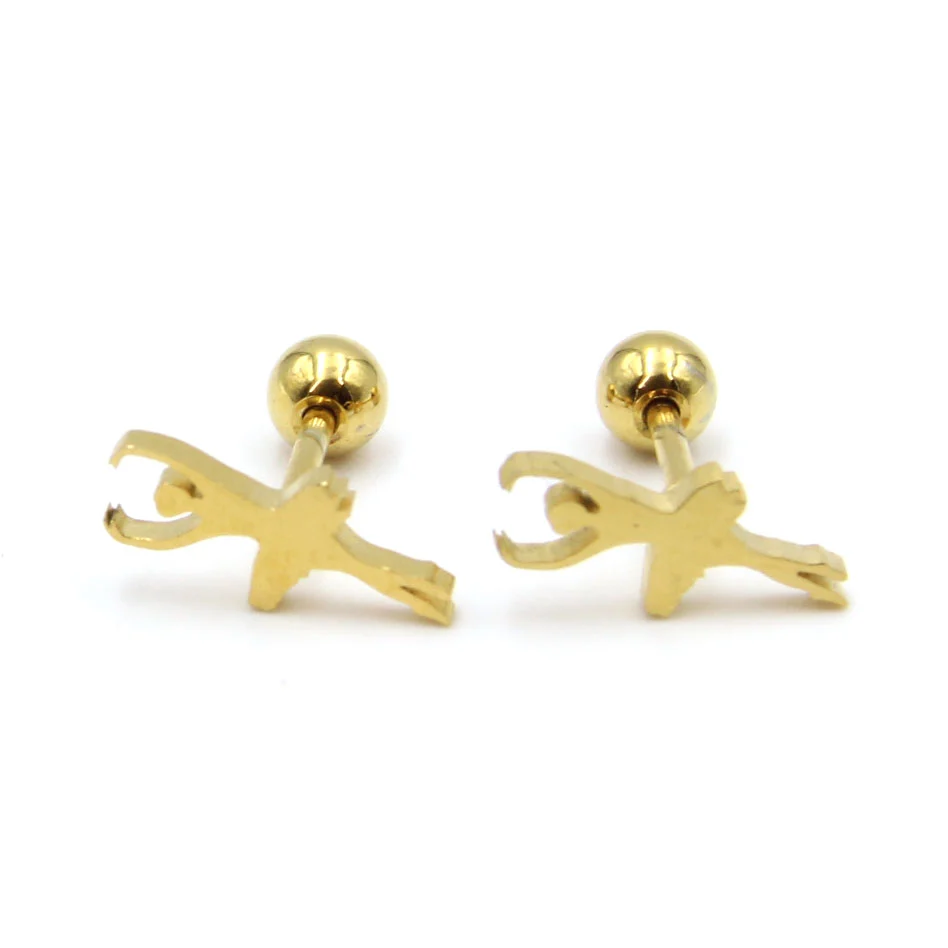 Aretes Acero Dorado Broquel Dormilon Bailarina Ballet