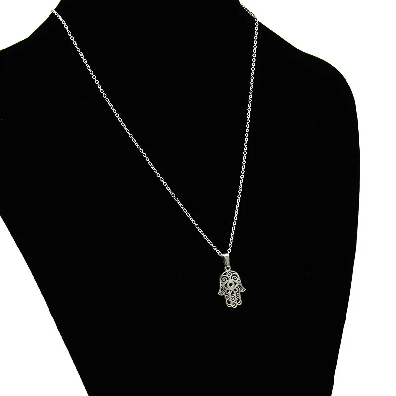 Set de Joyeria Acero Plateado Mano de Fátima Ojo Turco